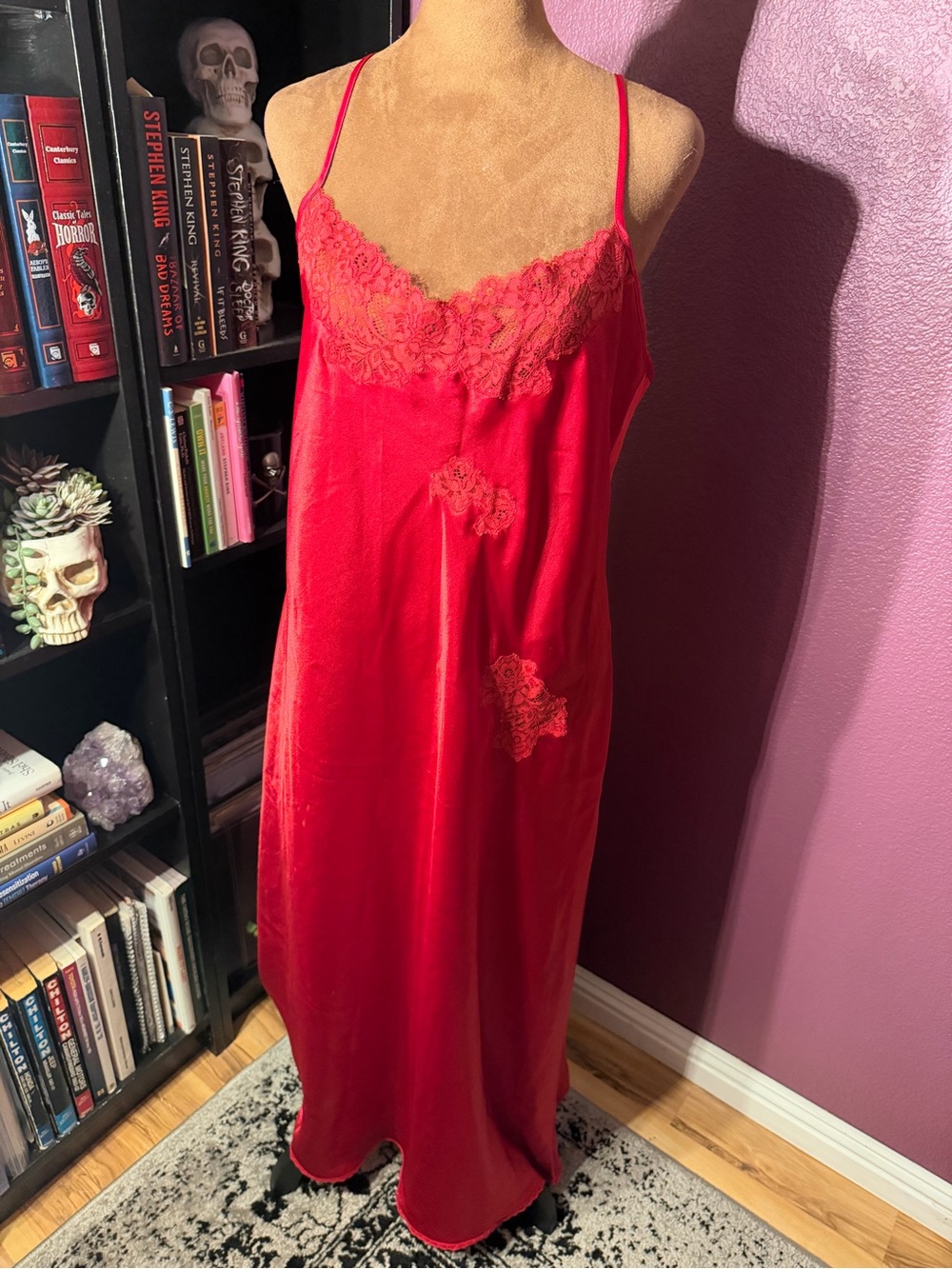 Morgan Taylor Red Lace Trim Satin Nightgown - Women Intimates